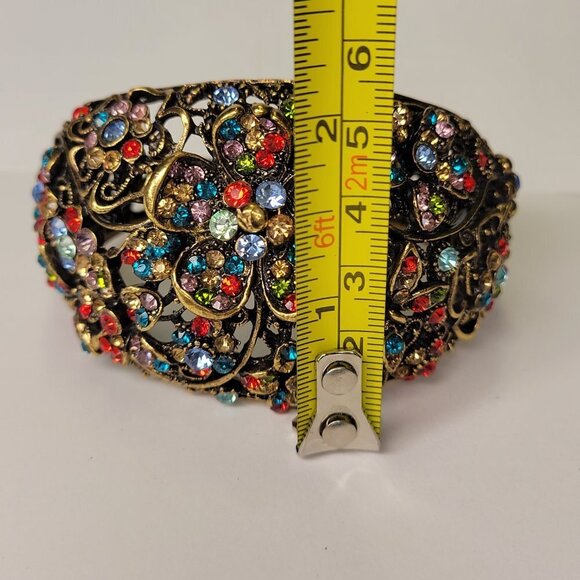 Floral Cuff Bracelet Gold Tone Multicolored Stone Cuff Bracelet- NEW - Picture 13 of 16